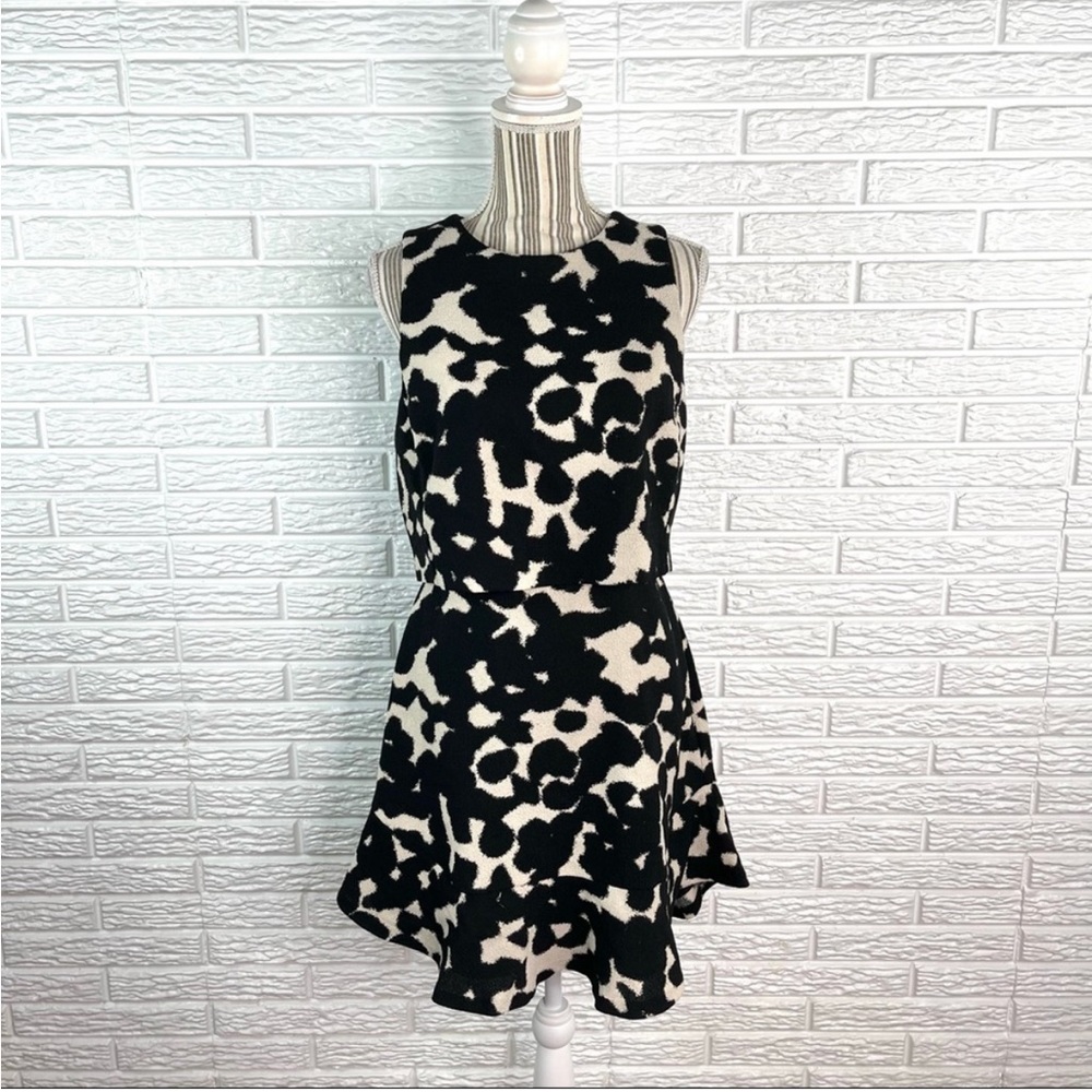 Banana Republic Black and Cream Patterned Ruffled Blouson Dress Size 8